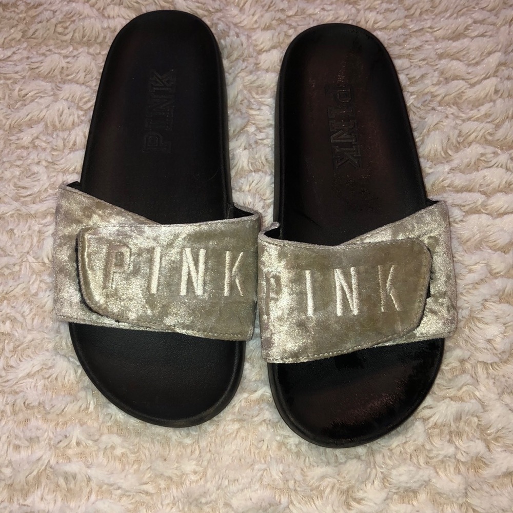 Pink velvet slides